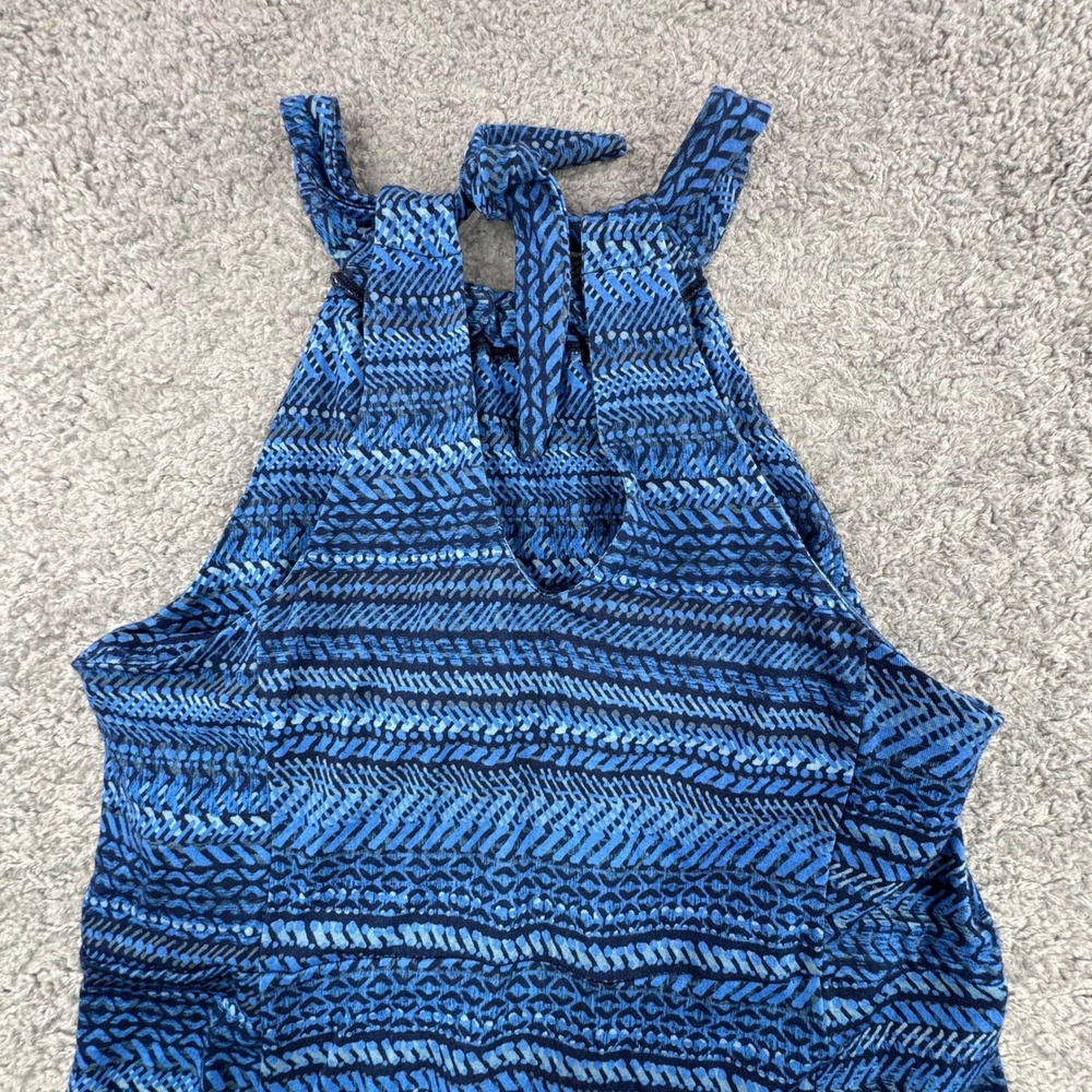 Ibex Womens Blue Geometric 100% Merino Wool Halter Neck A-Line Dress L *FLAWS* - Picture 13 of 13